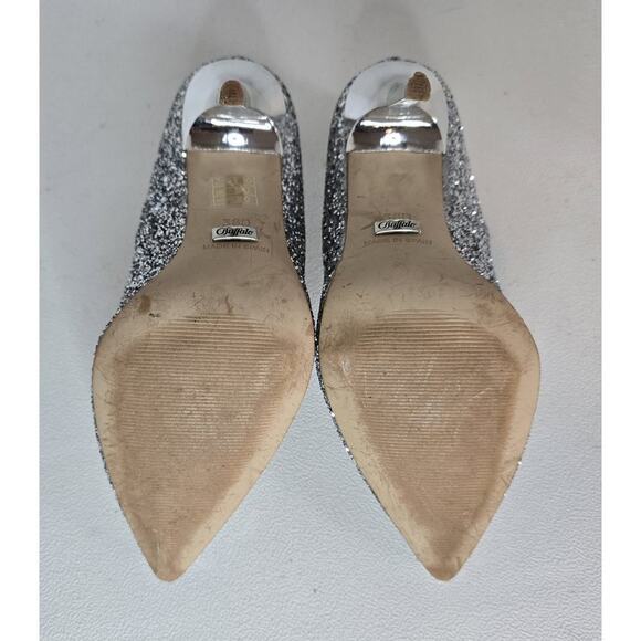 Womens Buffalo London Heels Glitter Silver Leather Lining Shoes SZ EU 38D/US 7.5 - Picture 8 of 9